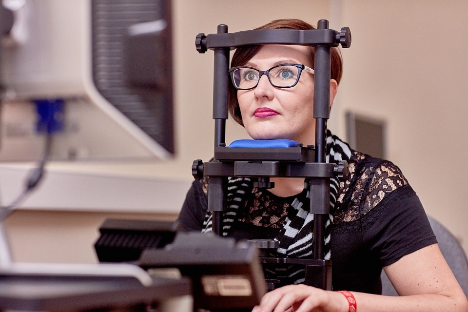 Psychology lecturer using equipment